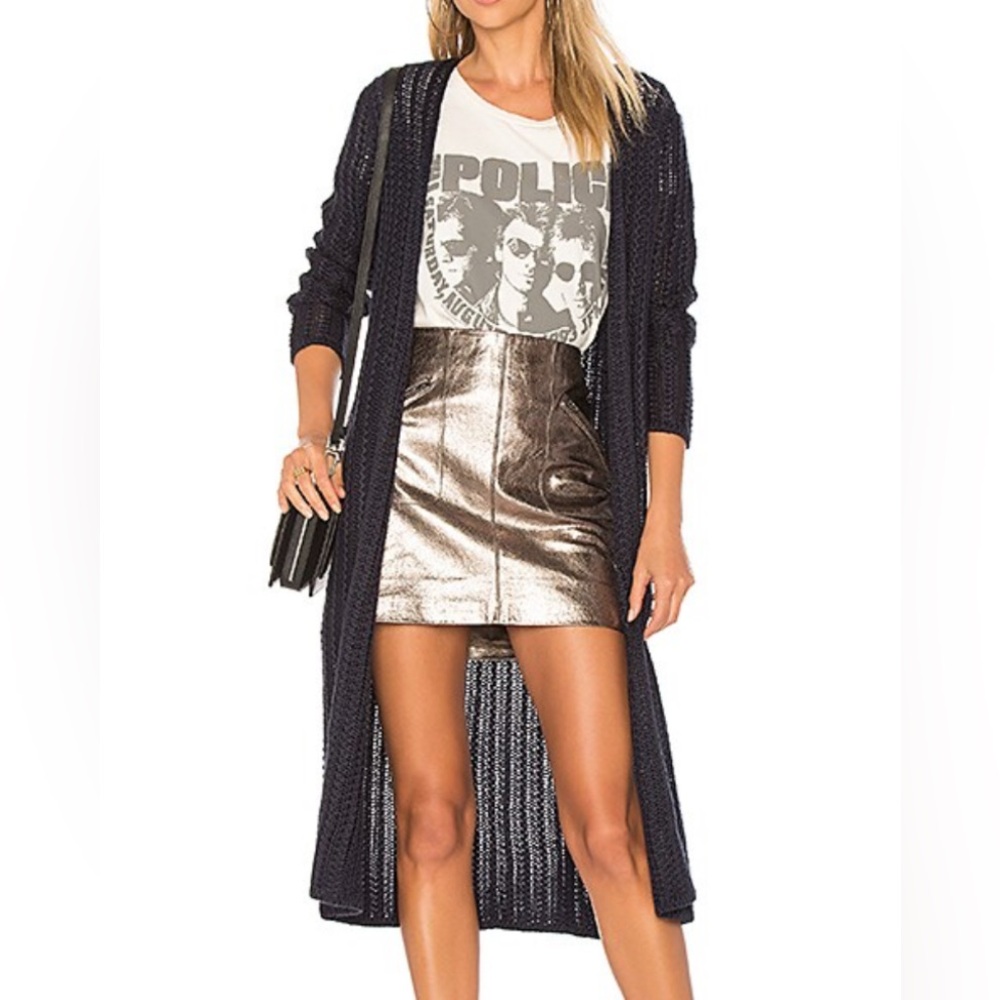 Lovers + Friends Woman's Long Navy Blue Open Knit Cardigan Harlowe M Modern City